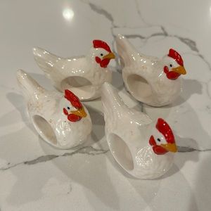 Vintage Ceramic Rooster Napkin Rings (4)